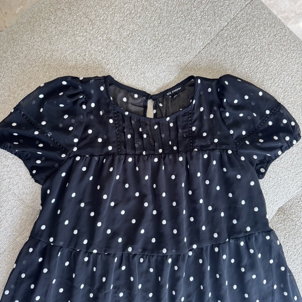 Blu Pepper Black Polka Dot Tiered Babydoll Dress – Size Small - Picture 3 of 7